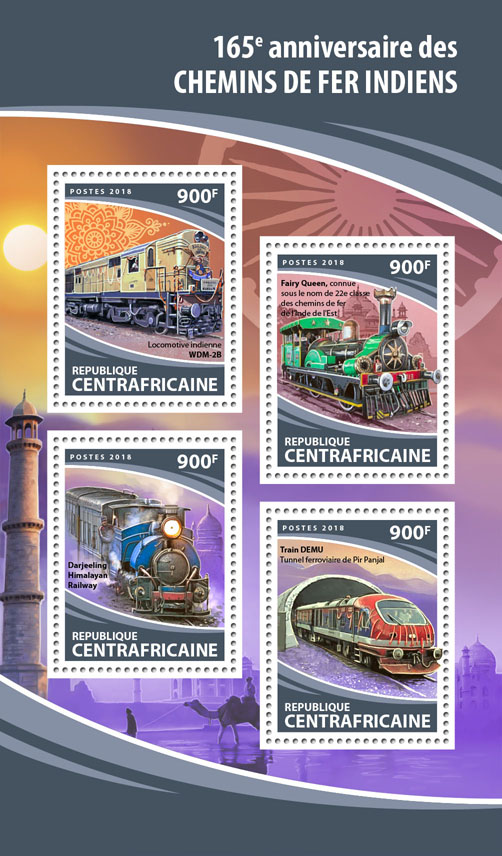 Indian Railways - Issue of Central African republic postage stamps