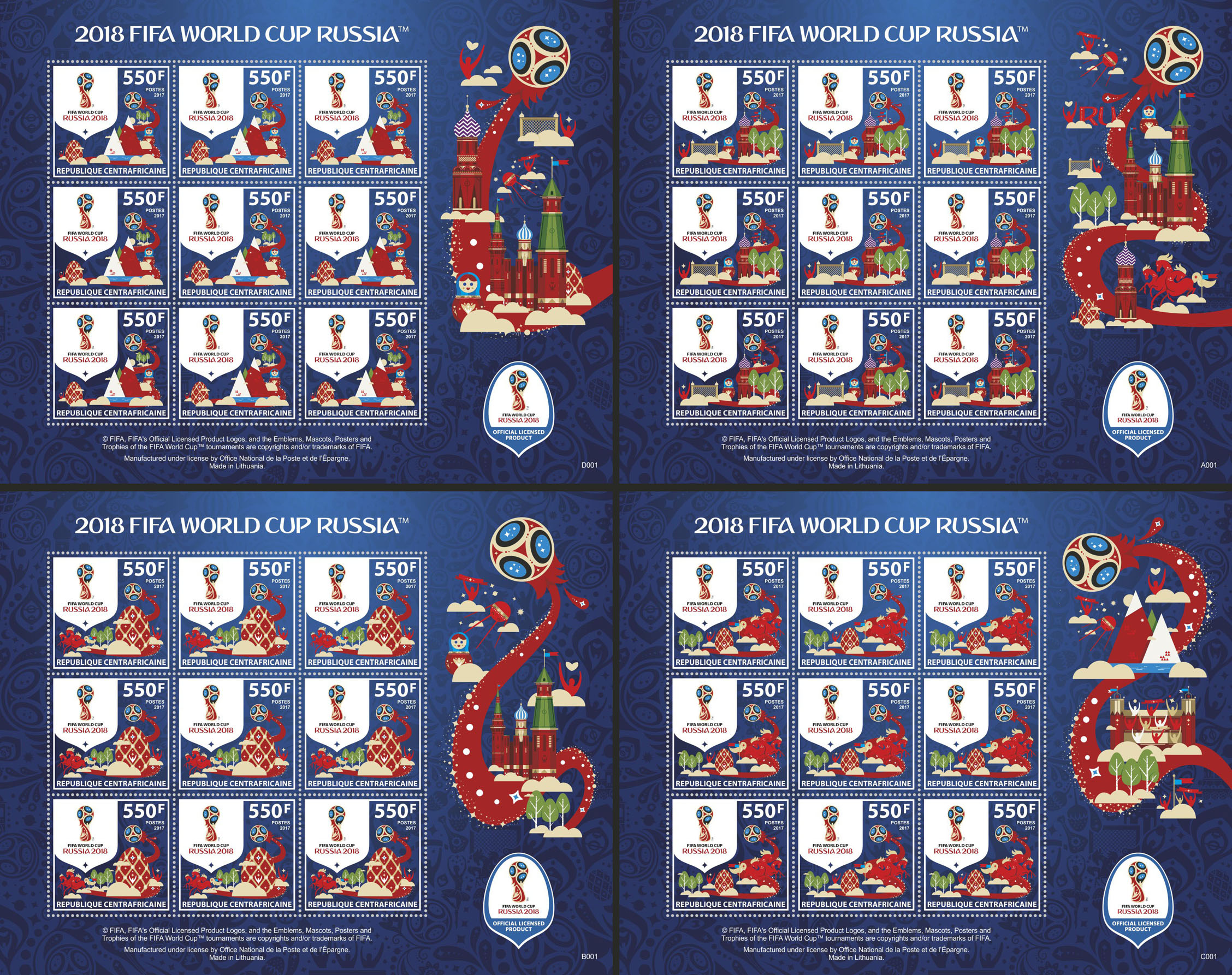 FIFA - Issue of Central African republic postage stamps