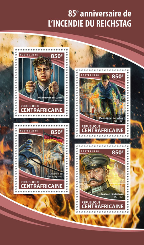 Reichstag fire - Issue of Central African republic postage stamps