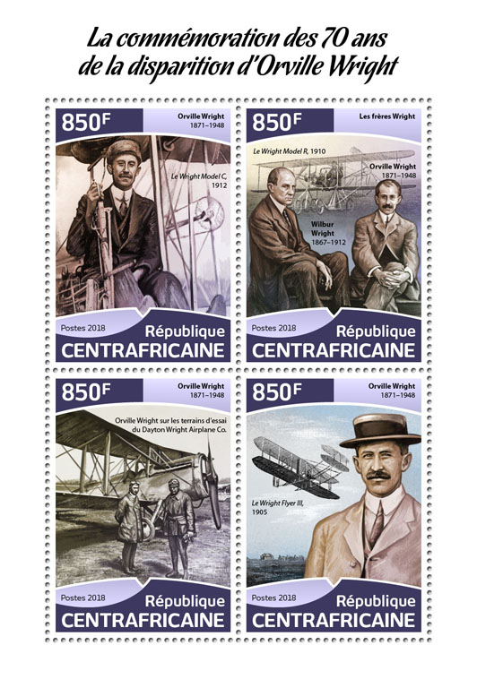 Orville Wright - Issue of Central African republic postage stamps