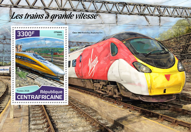 Speed trains - Issue of Central African republic postage stamps