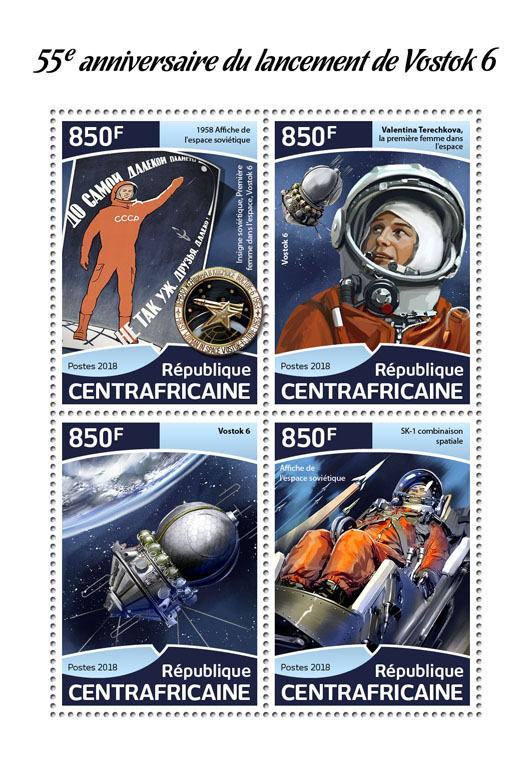 Vostok 6 - Issue of Central African republic postage stamps