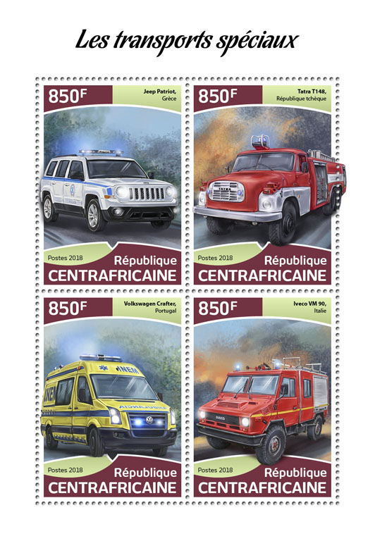 Special transport - Issue of Central African republic postage stamps