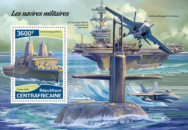 Military ships - Issue of Central African republic postage stamps