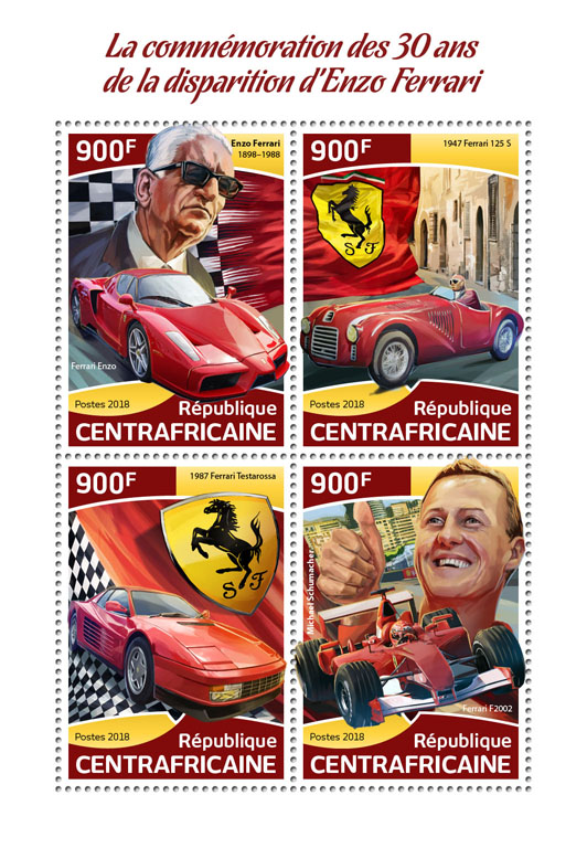 Enzo Ferrari - Issue of Central African republic postage stamps