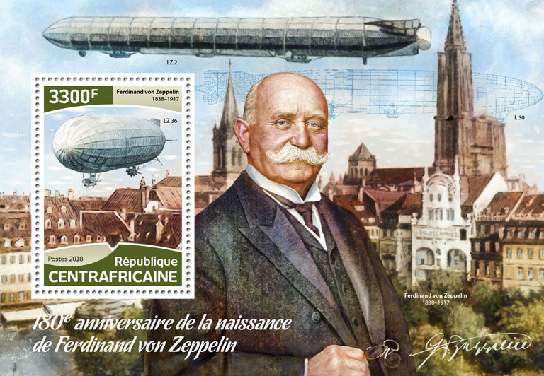 Ferdinand von Zeppelin - Issue of Central African republic postage stamps