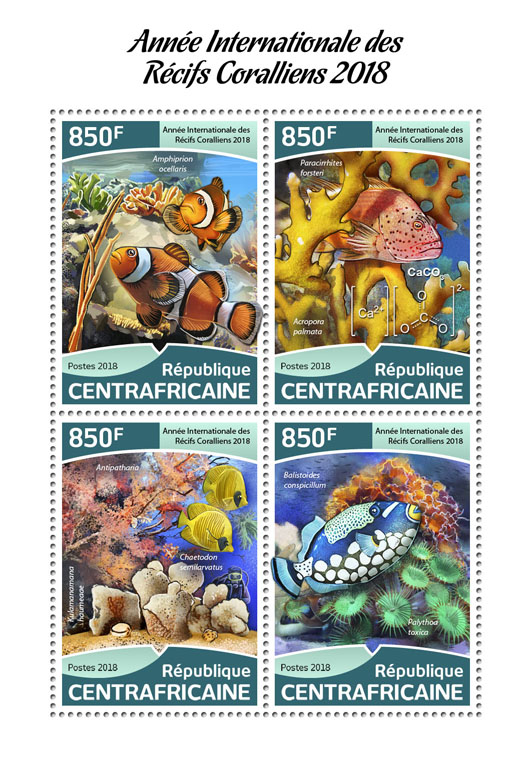 Year of Reef 2018 - Issue of Central African republic postage stamps