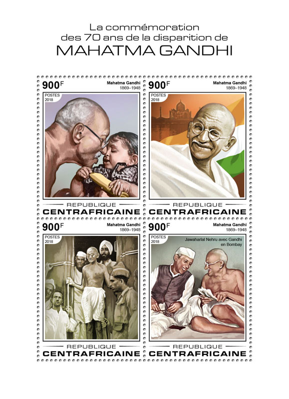 Mahatma Gandhi - Issue of Central African republic postage stamps
