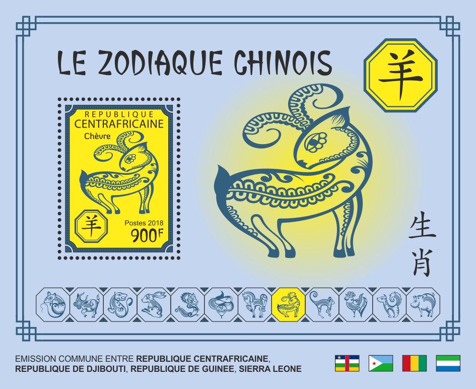 Chinese zodiac - Issue of Central African republic postage stamps