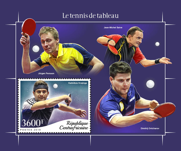 Table tennis - Issue of Central African republic postage stamps