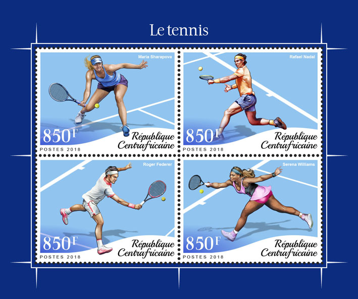 Tennis - Issue of Central African republic postage stamps