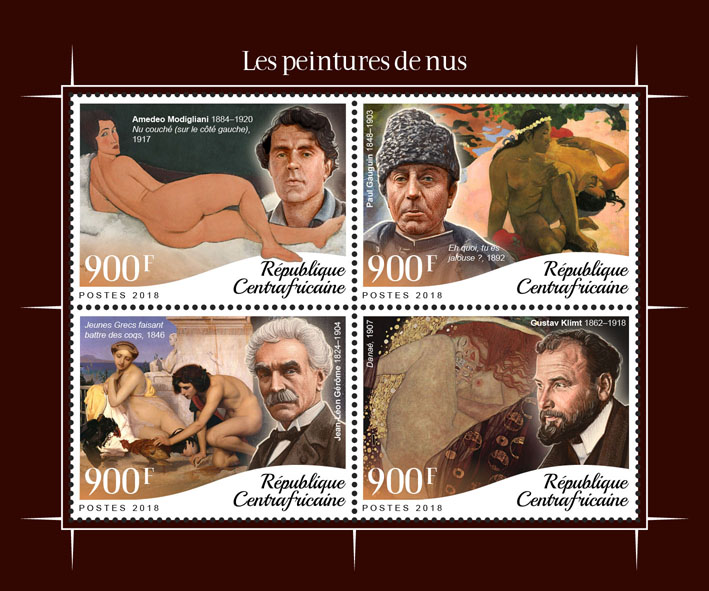 Nude art - Issue of Central African republic postage stamps