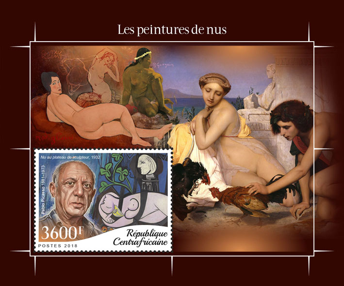 Nude art - Issue of Central African republic postage stamps