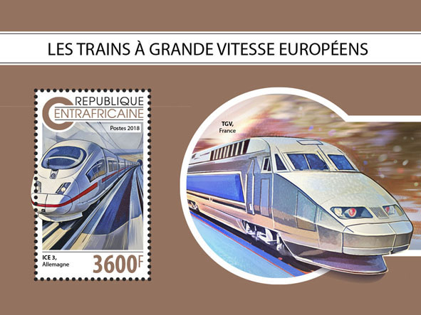 European speed trains - Issue of Central African republic postage stamps