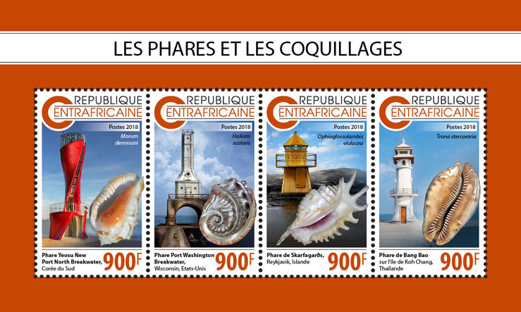 Lighthouses and shells - Issue of Central African republic postage stamps