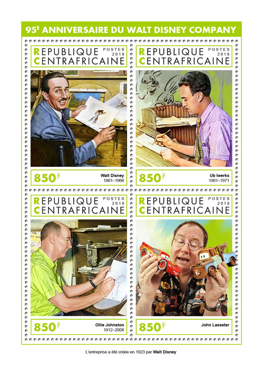 Walt Disney Company - Issue of Central African republic postage stamps