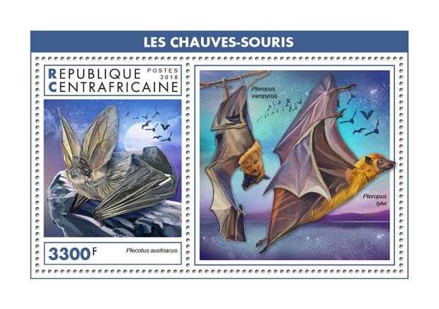 Bats - Issue of Central African republic postage stamps