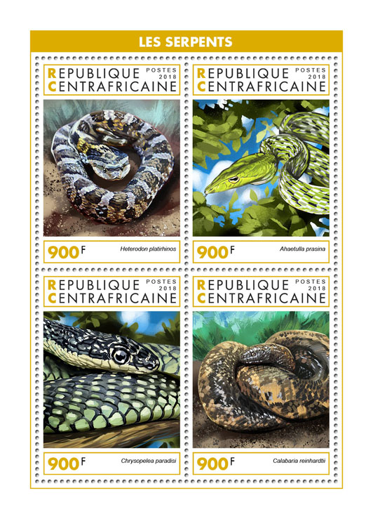 Snakes - Issue of Central African republic postage stamps