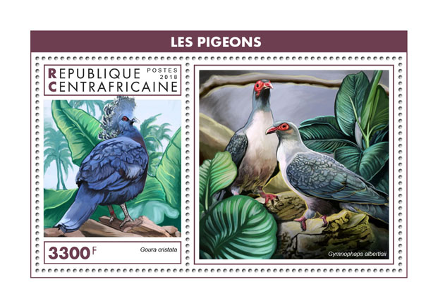 Pigeons - Issue of Central African republic postage stamps