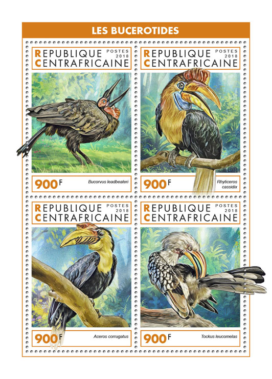 Hornbills - Issue of Central African republic postage stamps