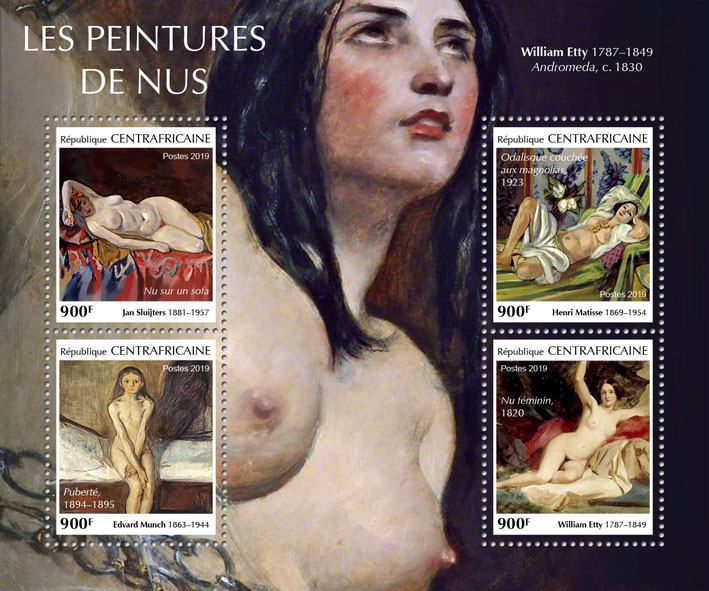 Nude paintings - Issue of Central African republic postage stamps