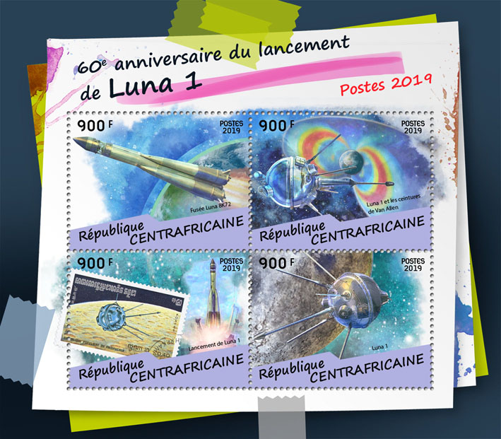 Launch of Luna 1 - Issue of Central African republic postage stamps