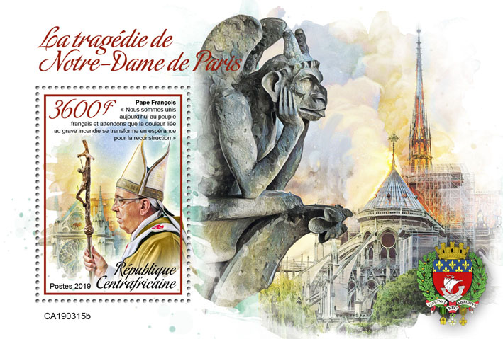 Tragedy of Notre-Dame de Paris - Issue of Central African republic postage stamps