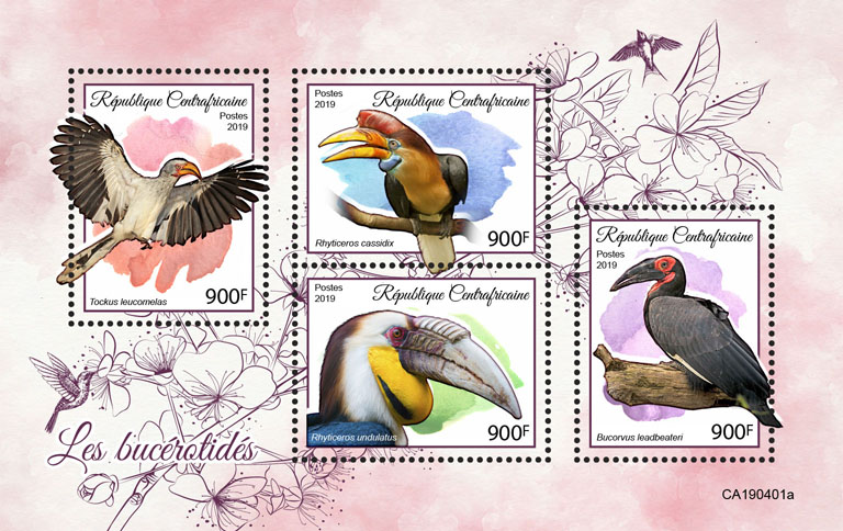 Hornbills - Issue of Central African republic postage stamps