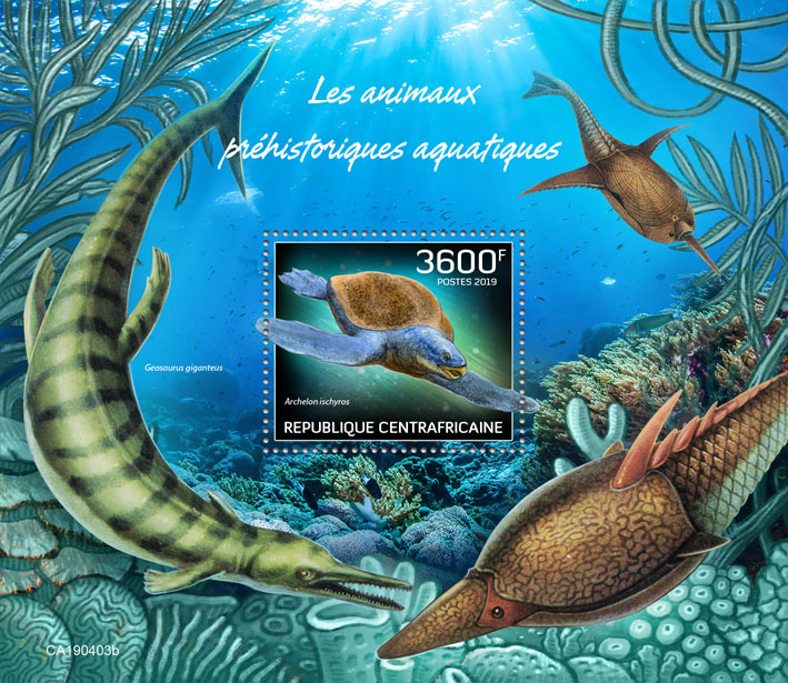Prehistoric water animals - Issue of Central African republic postage stamps