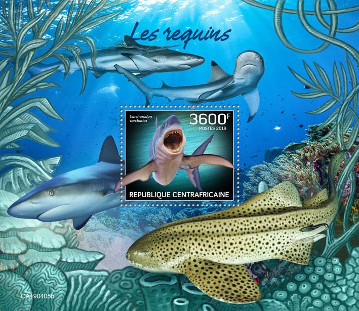 Sharks - Issue of Central African republic postage stamps