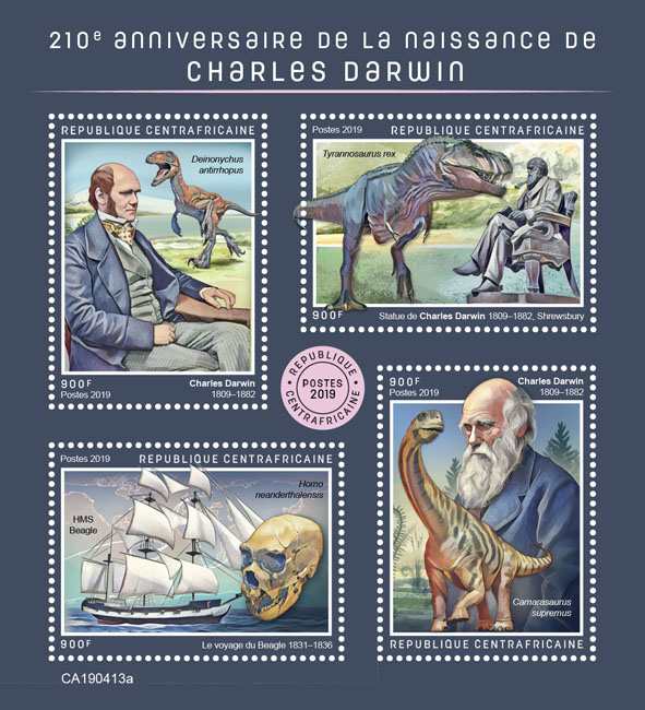 Charles Darwin - Issue of Central African republic postage stamps