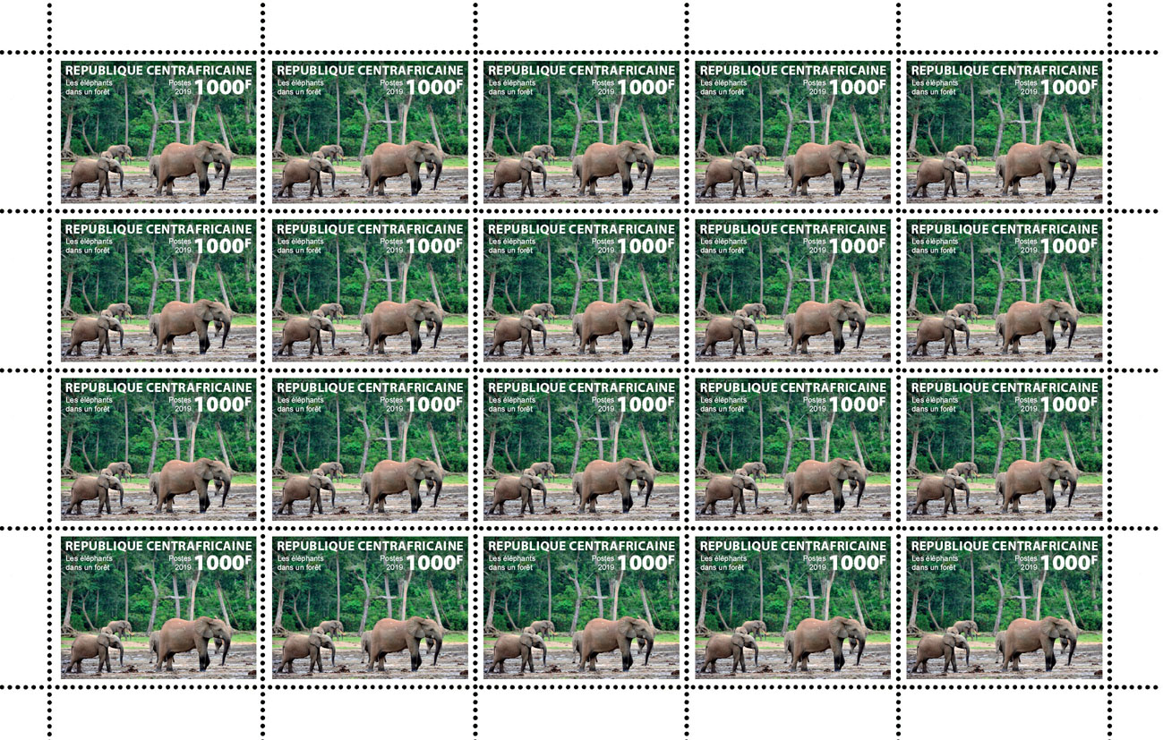 Elephants in the forest - Issue of Central African republic postage stamps