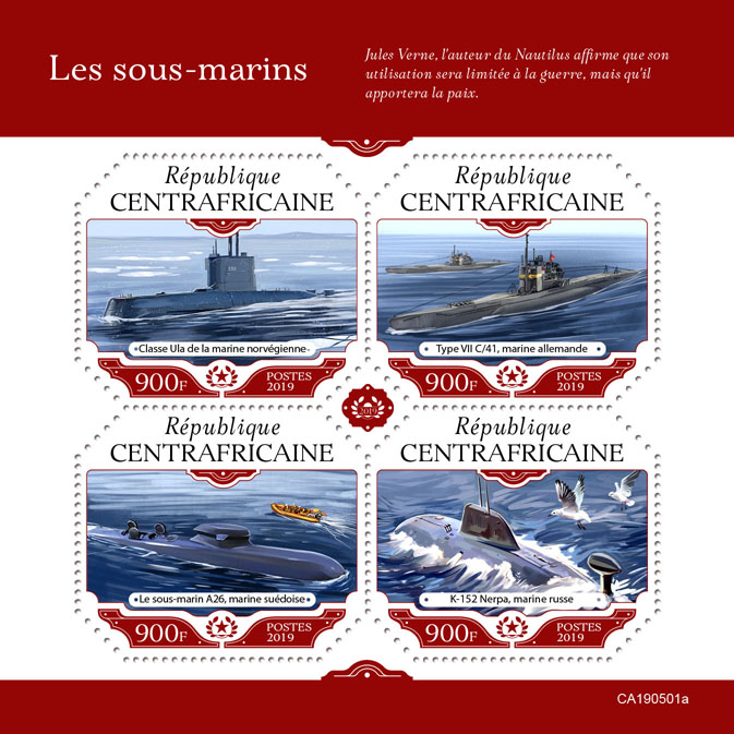 Submarines - Issue of Central African republic postage stamps
