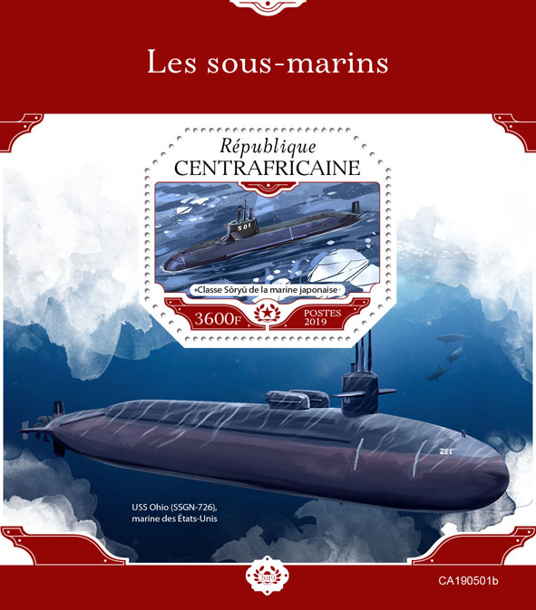 Submarines - Issue of Central African republic postage stamps