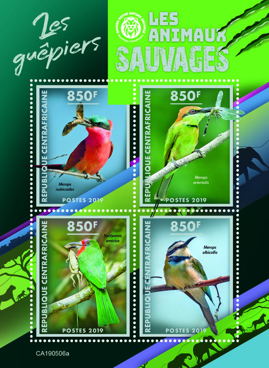 Bee-eaters - Issue of Central African republic postage stamps
