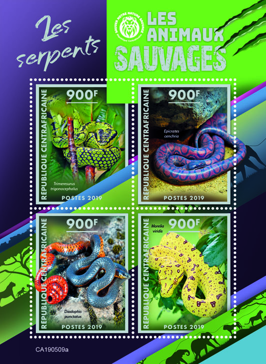 Snakes - Issue of Central African republic postage stamps