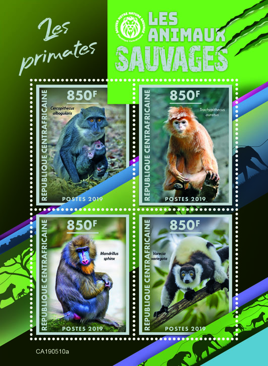 Primates - Issue of Central African republic postage stamps