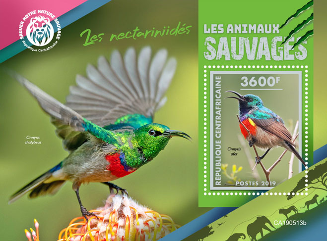 Sunbirds - Issue of Central African republic postage stamps