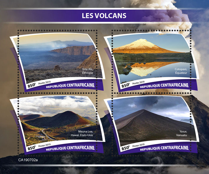 Volcanoes - Issue of Central African republic postage stamps