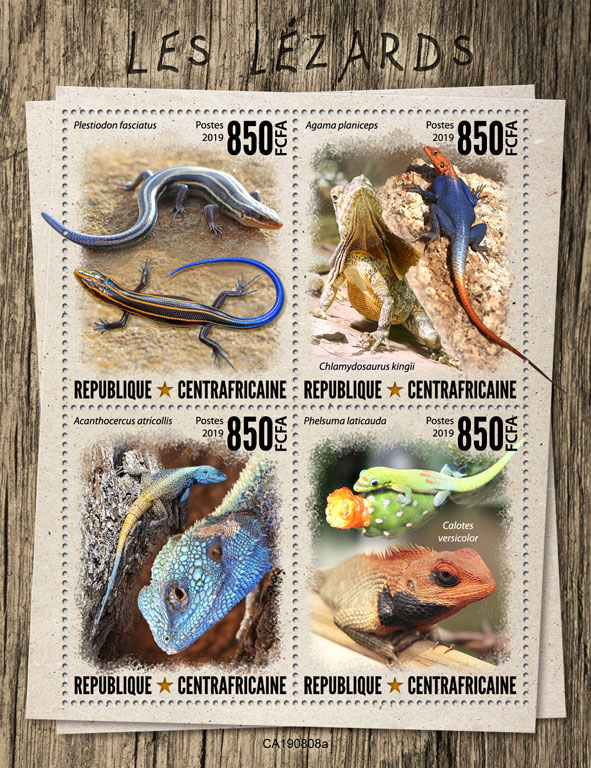 Lizards - Issue of Central African republic postage stamps