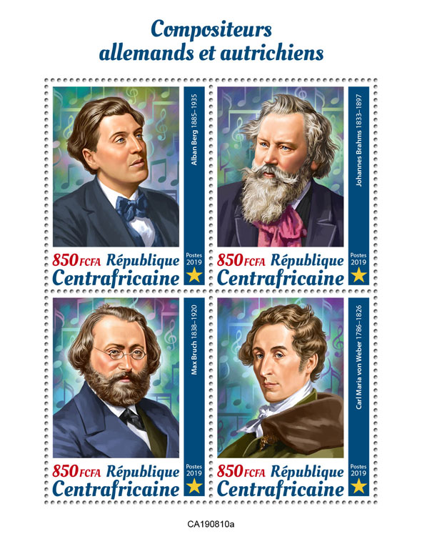 German and Austrian composers - Issue of Central African republic postage stamps