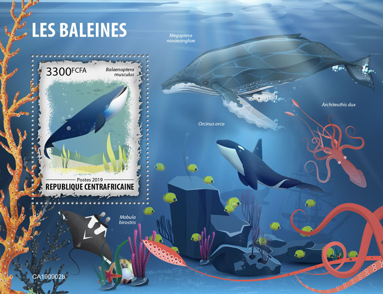 Whales - Issue of Central African republic postage stamps