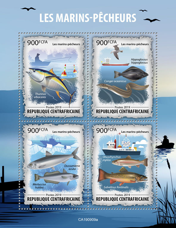 Fishing - Issue of Central African republic postage stamps