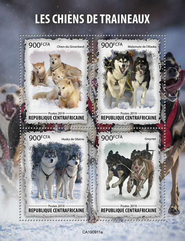 Sled dogs - Issue of Central African republic postage stamps